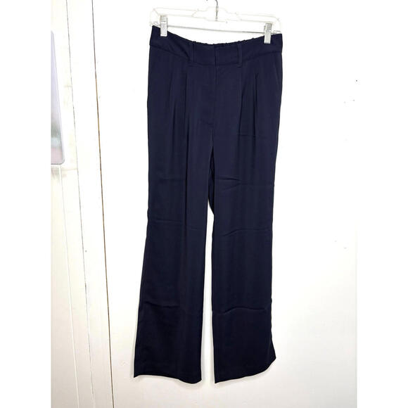 Quince Pants - Quince Pants Womens 4 Stretch Crepe Wide Leg Pleated Navy Corpcore Career
